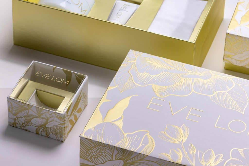 skincare packaging EVE LOM SkinCare Packaging Eve-Lom-Packaging-Design-Gold Foil Inserts Cosmetic packaging