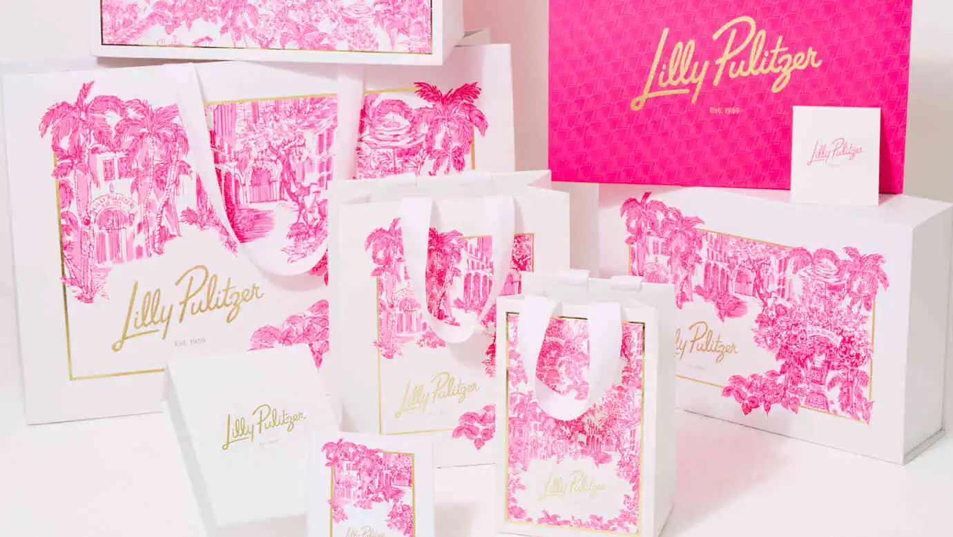 Lilly Pulitzer Packaging program sustainable retail shopping bags boxes